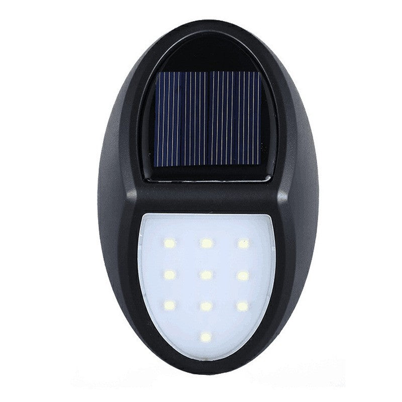 Aplica solara LED pentru perete Vivimall, in forma ovala, 10 LED-uri, lumina puternica, IP65, 12 x 7.5 cm, 1.2 V, 300 mAh, autonomie 8-10 ore, alb rece