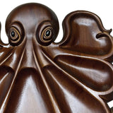 Platou pentru Servire, Flippy, in Forma de Caracatita, 8 Compartimente pentru Mezeluri Branzeturi Snacksuri, Design Artistic, din Lemn Masiv, 26 x 25 x 3 cm, Maro inchis - vivimall.ro