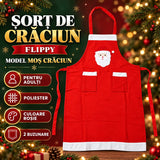 Sort de Bucatarie de Craciun, Flippy, pentru Adulti, Model Mos Craciun, 2 Buzunare Frontale, Poliester, 82 x 55 cm, Rosu