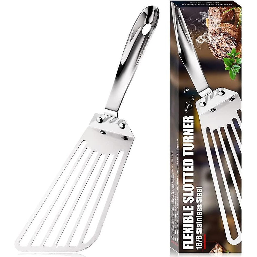 Spatula Flexibila Fish Turner, Din Otel, Durabila, Cu Margini Subtiri Pentru Taiere, Pentru Carne, Oua, Peste, Multifunctionala, Argintiu - vivimall.ro