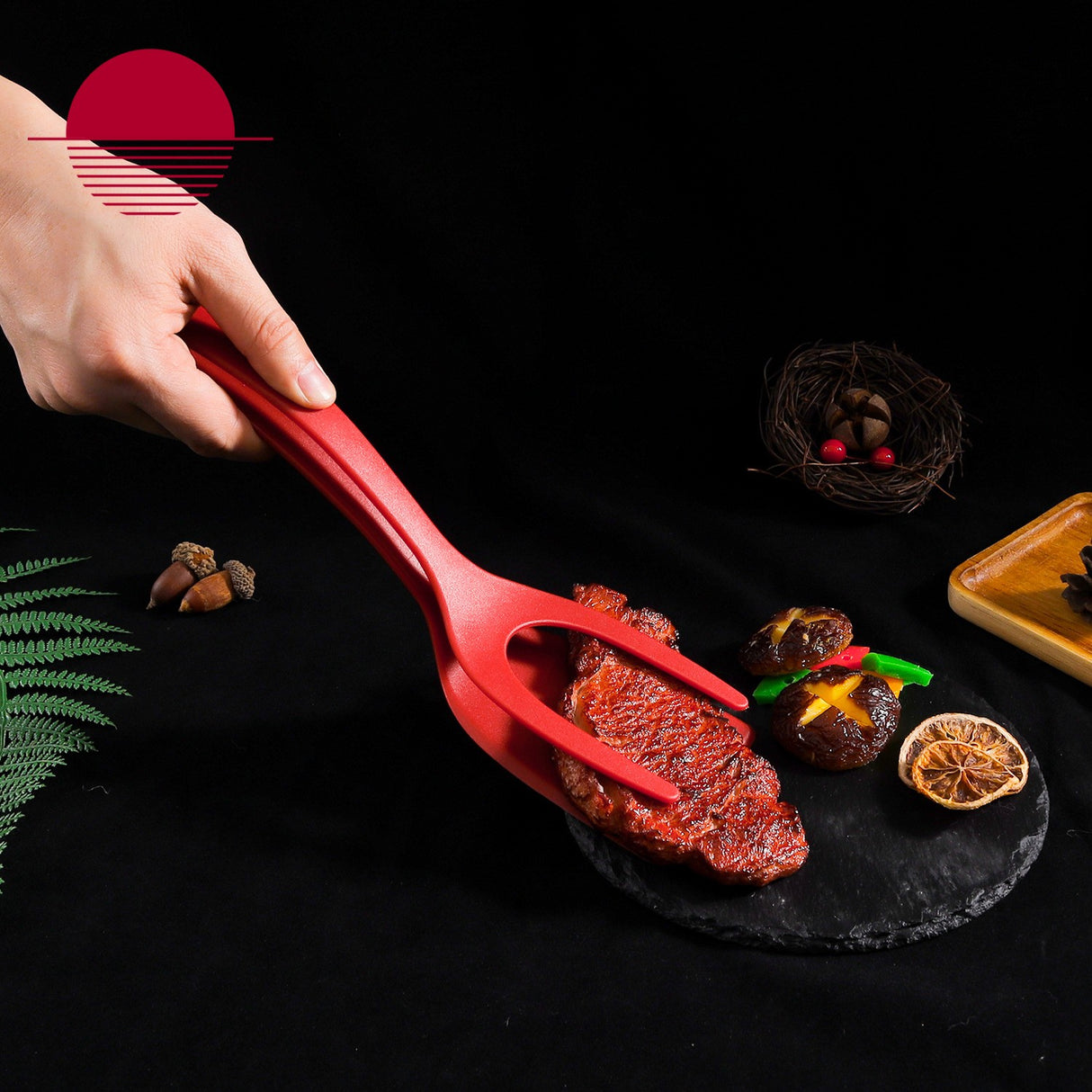 Spatula Multifunctionala tip Cleste, Vivimall, Spatula Cleste pentru Gatit, Silicon PP, pentru Alimente, Carne, Paine, 31 x 8.5 cm-Rosu - vivimall.ro