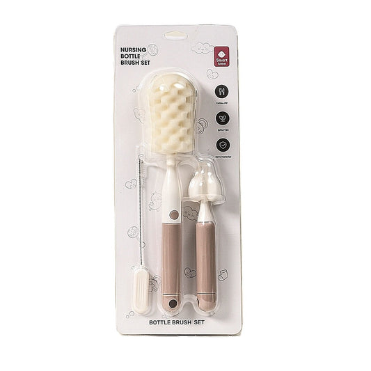 Set 3 Perii de Spalat Biberoane, Vivimall, pentru Tetina, Biberon, Pai, Materiale Sigure, fara BPA, Curatare 360°, Roz - vivimall.ro