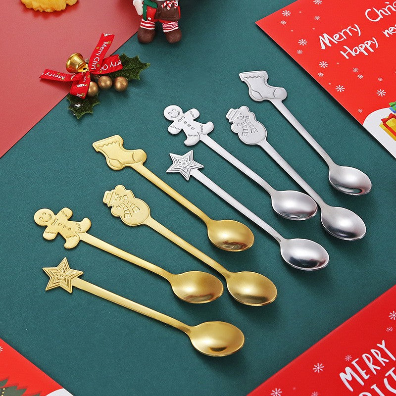 Set 4 Lingurițe Crăciun din Oțel Inoxidabil 410, Modele Festive în