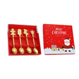 Set 4 lingurițe Crăciun din oțel inoxidabil auriu în cutie cadou 14x14 cm, vedere de ansamblu
