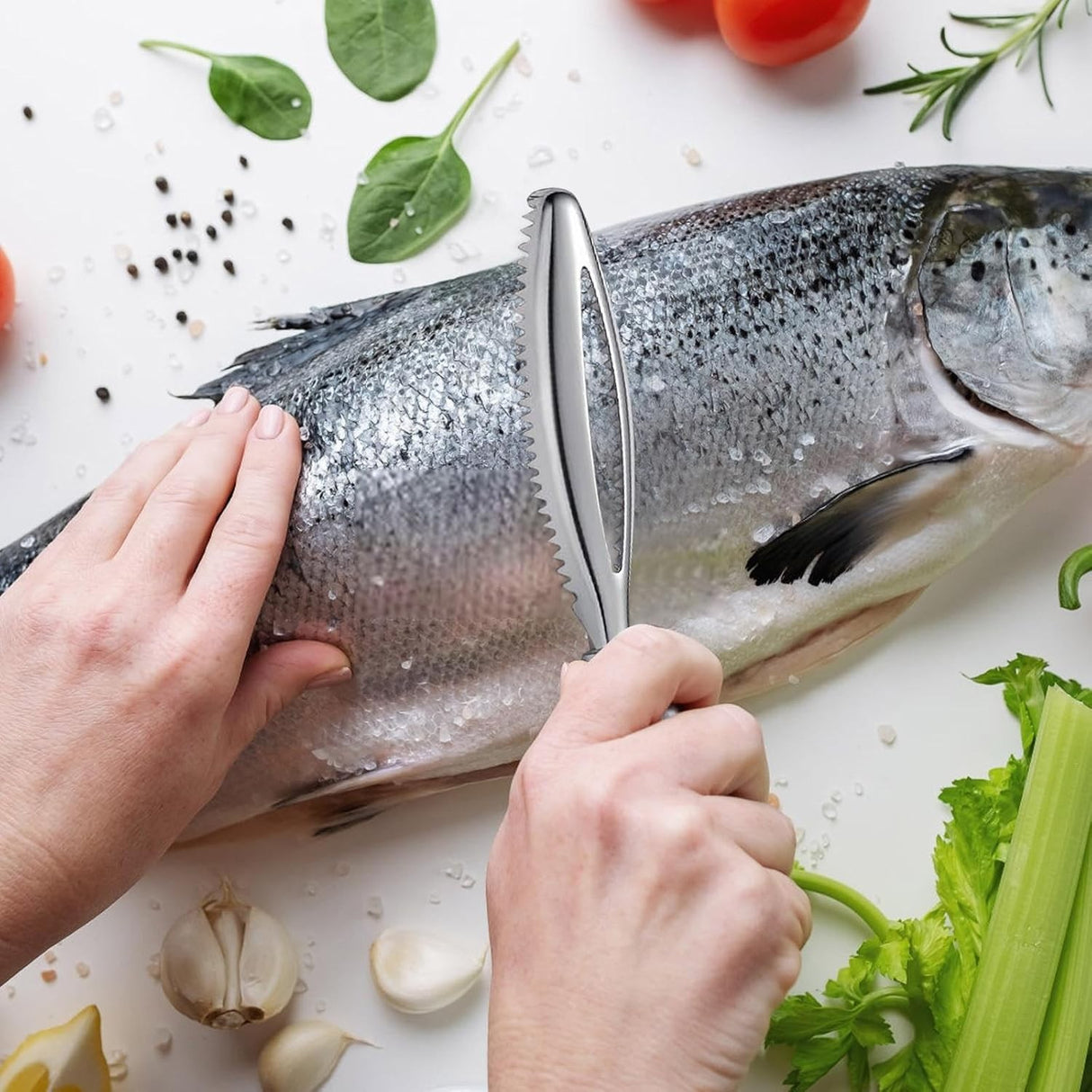 Perie de Curatare Solzi Peste, Flippy, din Otel Inoxidabil, 24 x 3 cm, Gri - vivimall.ro