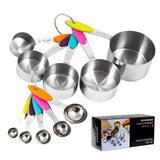 Set 10 Piese De Masurare, 5 Linguri Gradate + 5 Cesti Gradate, Otel Inoxidabil + Silicon, 19 X 8 X 9 Cm, Multicolor - vivimall.ro