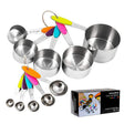 Set 10 Piese de Masurare, Vivimall, 5 Linguri Gradate + 5 Cesti Gradate, Otel Inoxidabil + Silicon, 19 x 8 x 9 cm, Multicolor - vivimall.ro