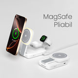 Incarcator wireless MagSafe 3 in 1 Vivimall, detaliu suport rabatabil pentru iPhone, unghi lateral