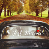 Sticker Autocolant, Vivimall, Tematica Nunta, Model Indragostiti, cu Scris Just Married, 50x11.5 cm, Alb - vivimall.ro