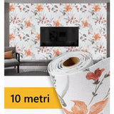Rola Autoadeziva pentru Perete, Vivimall, din Panza, 10 m, Rezistenta la Umezeala, 2.5 mm Grosime, Model Flori, Portocaliu - vivimall.ro