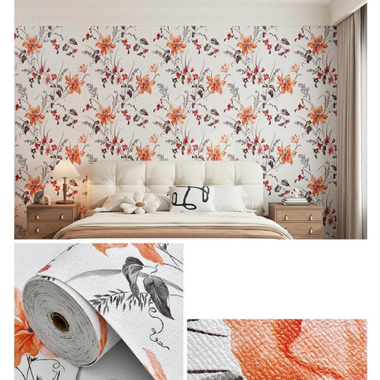 Rola Autoadeziva Pentru Perete, Din Panza, 10 M, Rezistenta La Umezeala, 2.5 Mm Grosime, Model Flori, Portocaliu - vivimall.ro