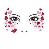 Sticker Temporar pentru Fata, Flippy, pentru Machiaj, Face Art, Halloween, Teatru, Tema Ziua Indragostitilor, Model cu Inimioare, Multicolor