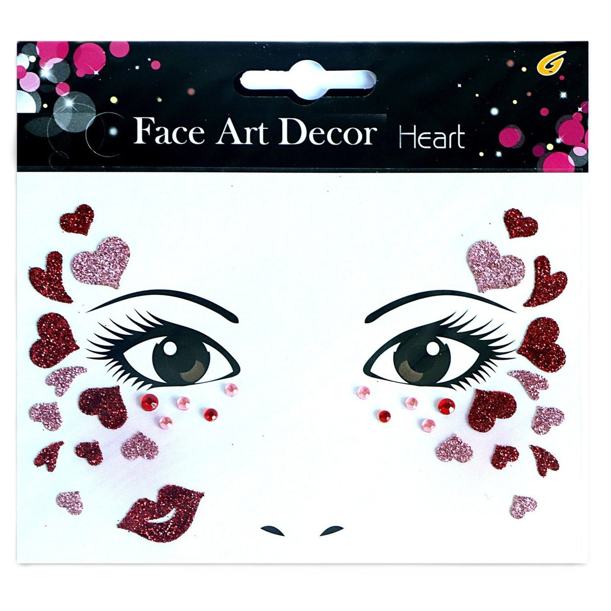 Sticker Temporar pentru Fata, Flippy, pentru Machiaj, Face Art, Halloween, Teatru, Tema Ziua Indragostitilor, Model cu Inimioare, Multicolor