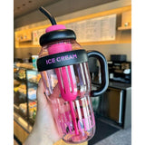 Sticla de Apa, Vivimall, Termica, Mentinere 6 Ore, 1400 mL, cu Pai si Capac, PP si Silicon, cu Maner Negru, 25.5x7.5 cm, Roz - vivimall.ro