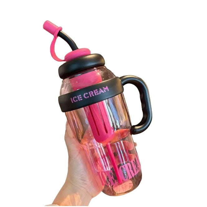 Sticla De Apa, Termica, Mentinere 6 Ore, 1400 Ml, Cu Pai Si Capac, Pp Si Silicon, Cu Maner, Roz