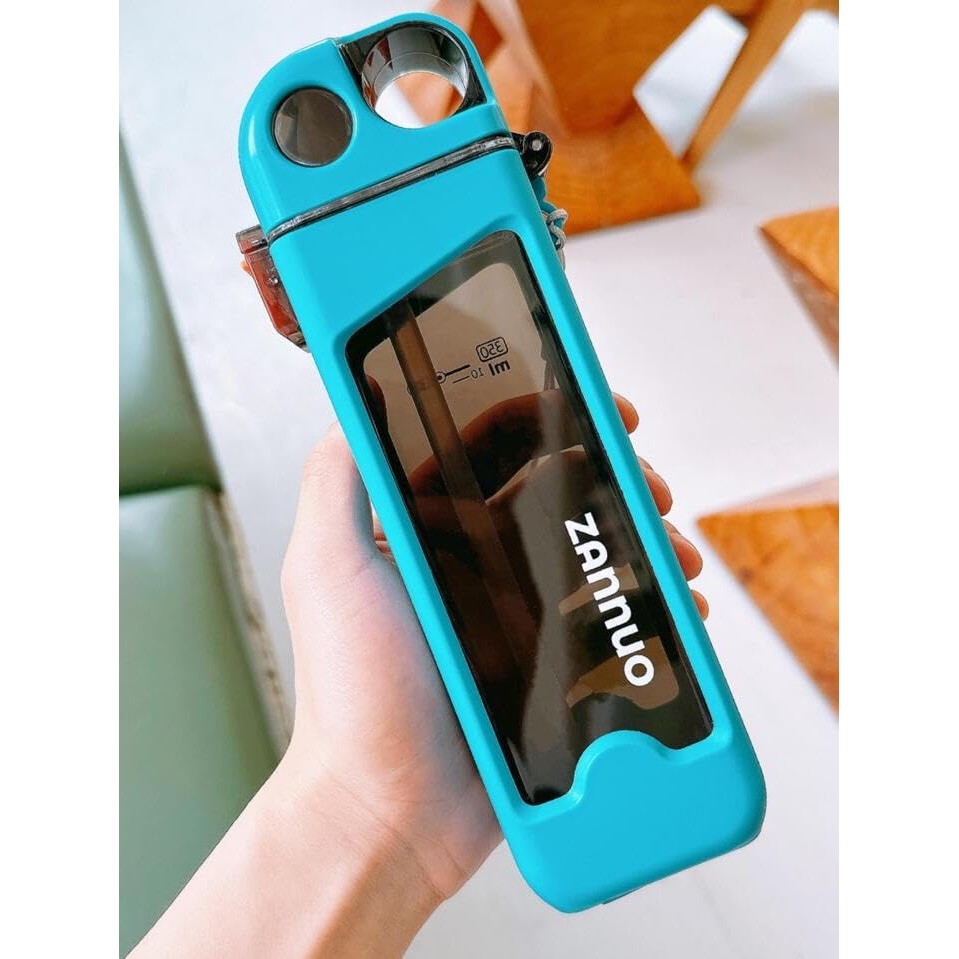 Sticla De Apa Pentru Sport, 350 Ml, Cu Pai Si Capac, 23X7X4.4 Cm, Buton De Blocare, Din Pc, Bleu - vivimall.ro