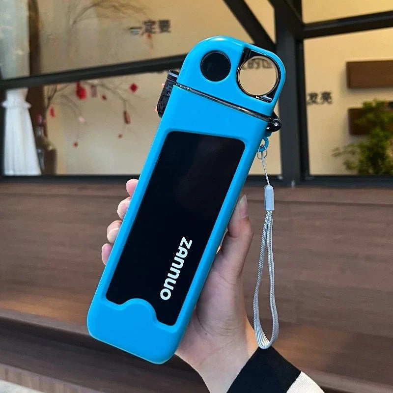 Sticla De Apa Pentru Sport, 350 Ml, Cu Pai Si Capac, 23X7X4.4 Cm, Buton De Blocare, Din Pc, Bleu - vivimall.ro