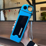 Sticla De Apa Pentru Sport, 350 Ml, Cu Pai Si Capac, 23X7X4.4 Cm, Buton De Blocare, Din Pc, Bleu - vivimall.ro