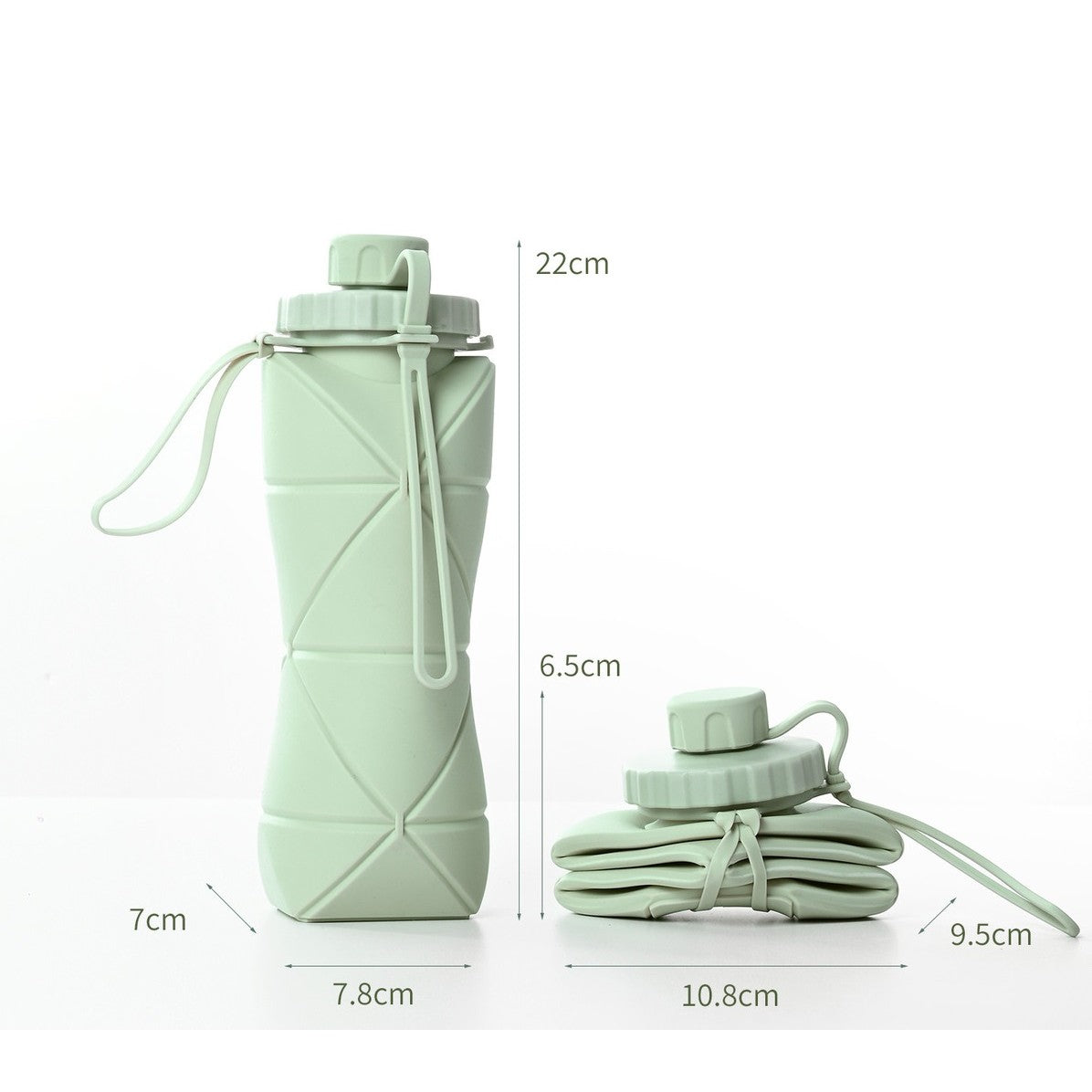 Sticla De Apa Pliabila Din Silicon,Reutilizabila, Rezistenta La Temepreturi Ridiate, Usor De Depozitat Si Carat, 22 X 7.8 Cm, 600 Ml, Verde - vivimall.ro
