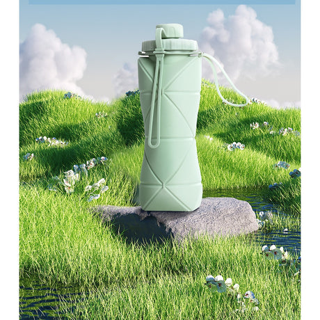 Sticla De Apa Pliabila Din Silicon,Reutilizabila, Rezistenta La Temepreturi Ridiate, Usor De Depozitat Si Carat, 22 X 7.8 Cm, 600 Ml, Verde - vivimall.ro