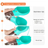 Sticla portabila 4 in 1 Vivimall, pentru caini si pisici, cu 3 compartimente + lopetica, 300ml, apa, hrana, pungi igienice, lopetica, 26.7 x 9.7 x 9.4 cm, turcoaz - vivimall.ro