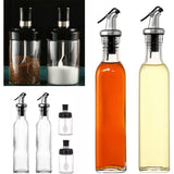 Sticle si Borcane de Ulei de Masline, Flippy, Dozator Set 4 Bucati, 2 Sticle cu Dispenser 500 ml/buc, 2 Borcane pentru Condimente cu Capac si Lingura 120ml/buc, Transparent