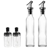 Sticle Si Borcane De Ulei De Masline, Dozator Set 4 Bucati, 2 Sticle Cu Dispenser 500 Ml/Buc, 2 Borcane Pentru Condimente Cu Capac Si Lingura 120Ml/Buc - vivimall.ro
