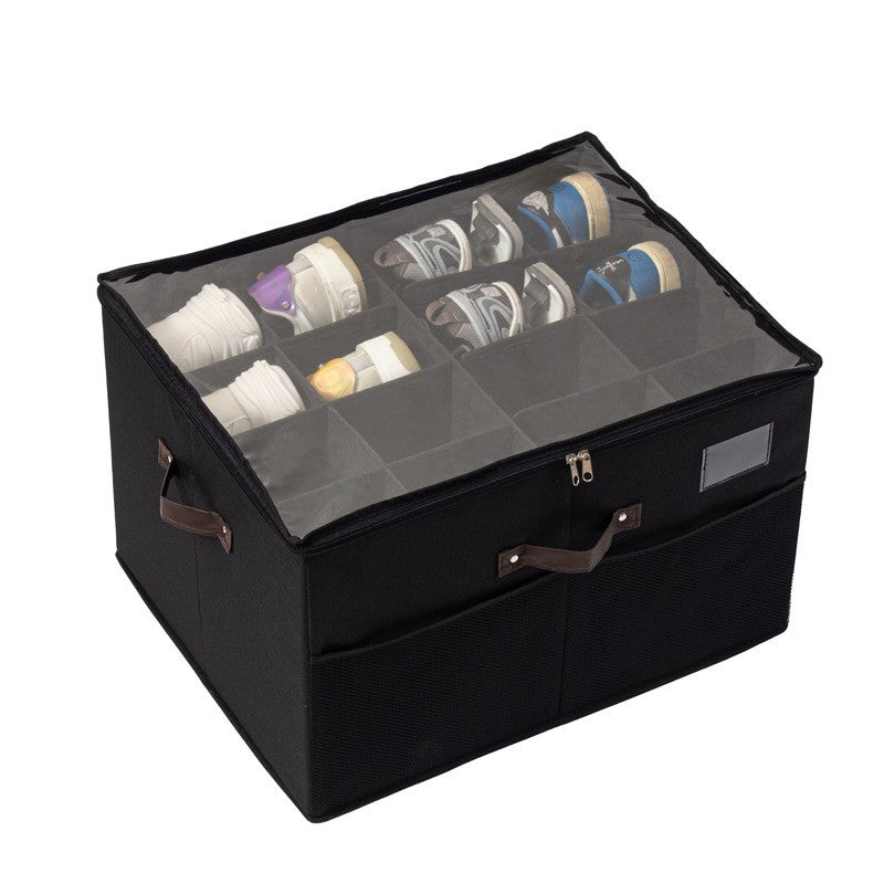 Cutie De Depozitare Pentru Pantofi, 53X42X33 Cm, Cu Capac Transparent Si Fermoar, Din Panza Oxford, Pliabila, Gri - vivimall.ro