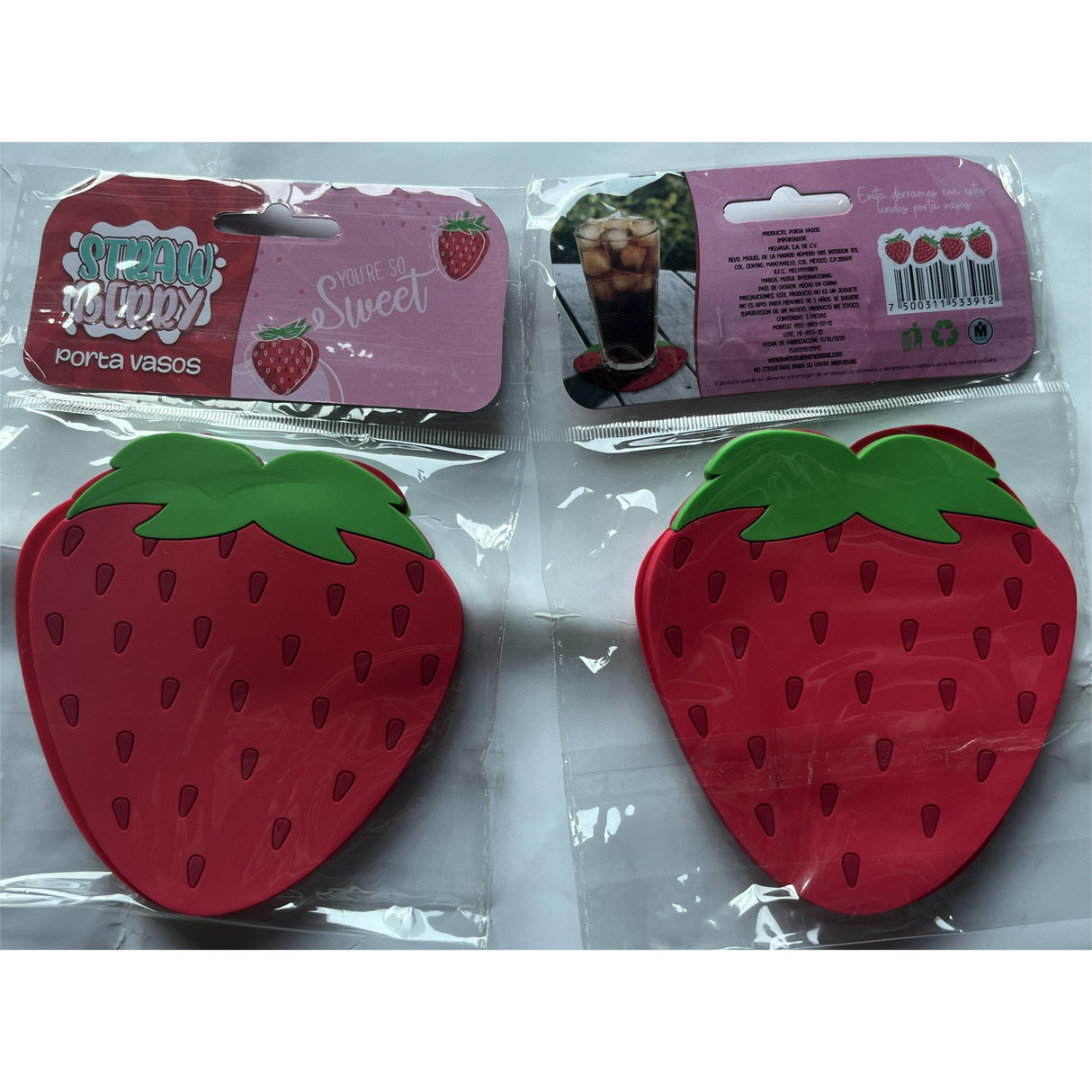 Suport Pentru Pahar, Model Capsuna, Din Pvc, 10 X 12 Cm, Rezistent La Caldura, Rosu - vivimall.ro