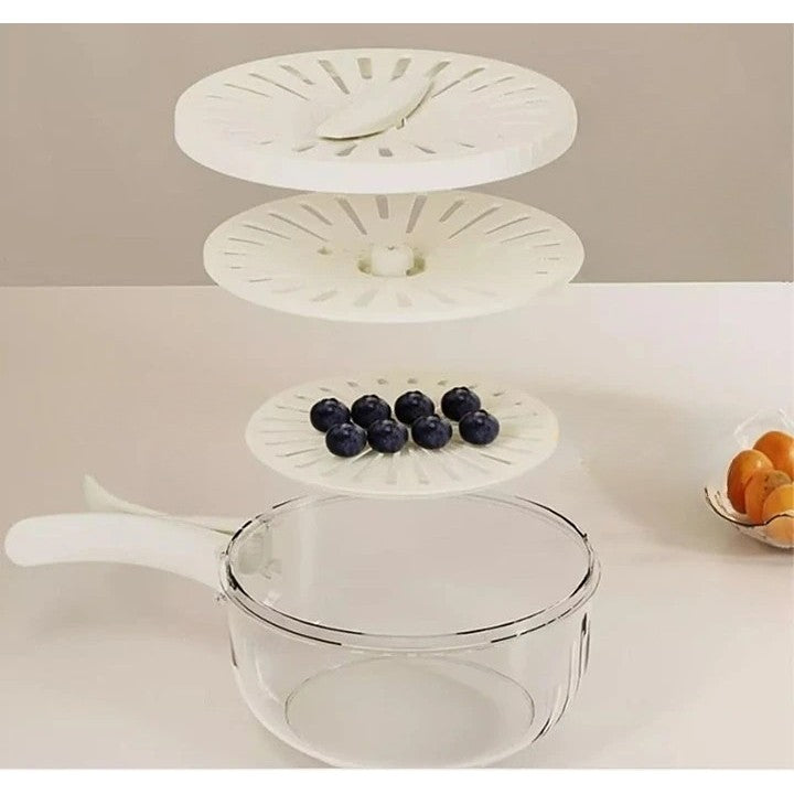 Strecurătoare, 2 În 1, Pentru Fructe Și Legume, Coș De Scurgere Și Cutie De Depozitare, 15,5 x 8,3 cm, Din PP, Cu Mâner Și Capac - vivimall.ro