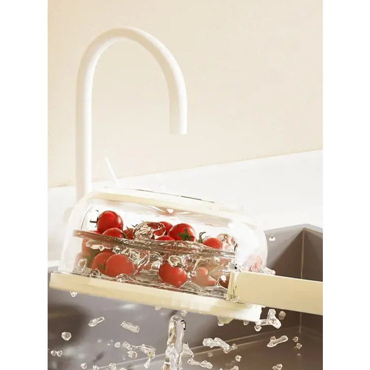 Strecurătoare, 2 În 1, Pentru Fructe Și Legume, Coș De Scurgere Și Cutie De Depozitare, 15,5 x 8,3 cm, Din PP, Cu Mâner Și Capac - vivimall.ro