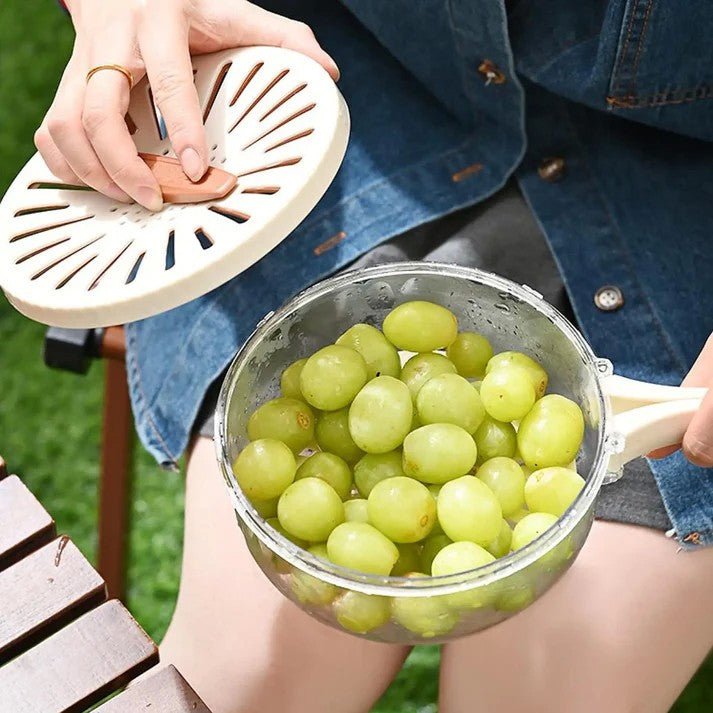 Strecurătoare, 2 În 1, Pentru Fructe Și Legume, Coș De Scurgere Și Cutie De Depozitare, 15,5 x 8,3 cm, Din PP, Cu Mâner Și Capac - vivimall.ro