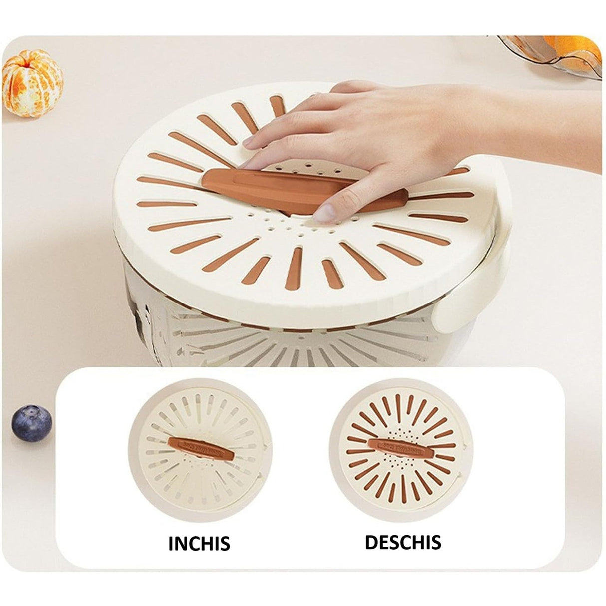 Strecurătoare, 2 În 1, Pentru Fructe Și Legume, Coș De Scurgere Și Cutie De Depozitare, 15,5 x 8,3 cm, Din PP, Cu Mâner Și Capac - vivimall.ro