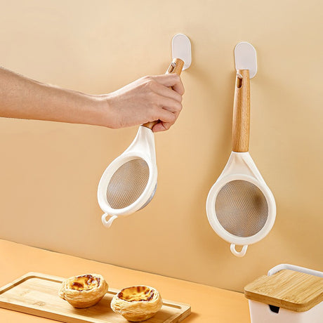 Strecuratoare, Mini Sita din Inox Silicon si Lemn, Vivimall, Sita pentru Bucatarie pentru Faina, Ceai si Alte Alimente, 25 x 10 cm Alb - vivimall.ro