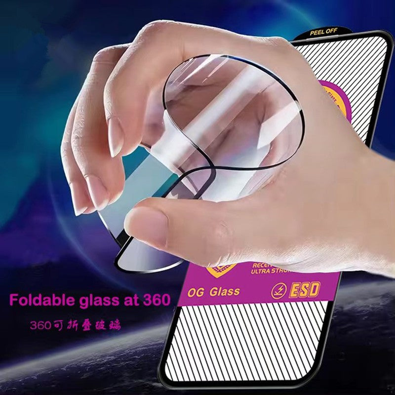 Detaliu folie sticlă iPhone 15 Pro cu adeziv full glue și proprietăți anti-static, 9H duritate