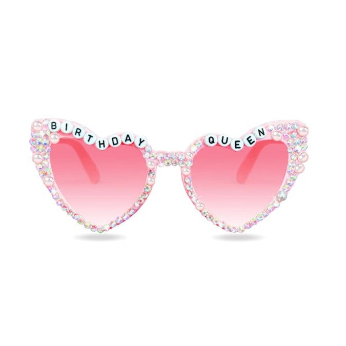 Ochelari Decorativi, Vivimall, Model Birthday Queen, cu Perle si Pietre, pentru Aniversari, din PC, 15.3 x 5.7 x 14.5 cm, Roz - vivimall.ro