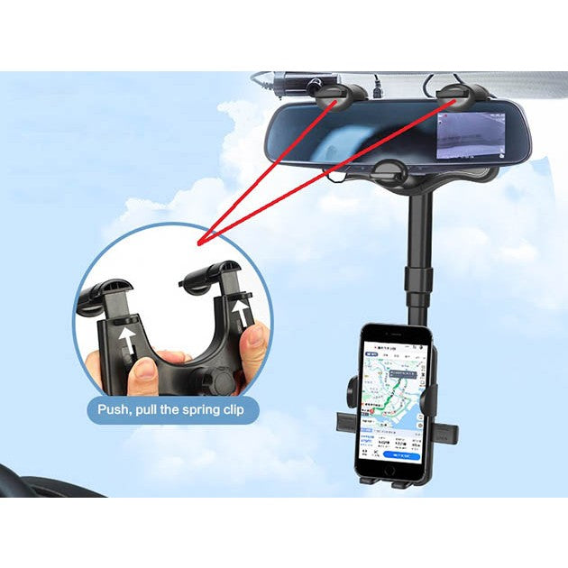 Suport Auto Cu Atasare La Oglinda Retrovizoare, Rotativ 360 De Grade si Retractabil, Multifuncè›Ional, Compatibil Cu Toate Telefoanele Mobile, Finisaj Carbon - vivimall.ro