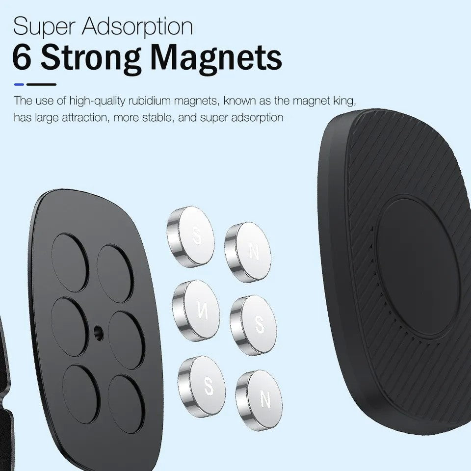 Suport Auto Magnetic Vivimall 360 grade cu adeziv, 53 mm, Holder JS - 668, compatibil cu dispozitive intre 4" - 7", Ajustabil, 6 Magneti Neodymium- incorporati, Negru - vivimall.ro