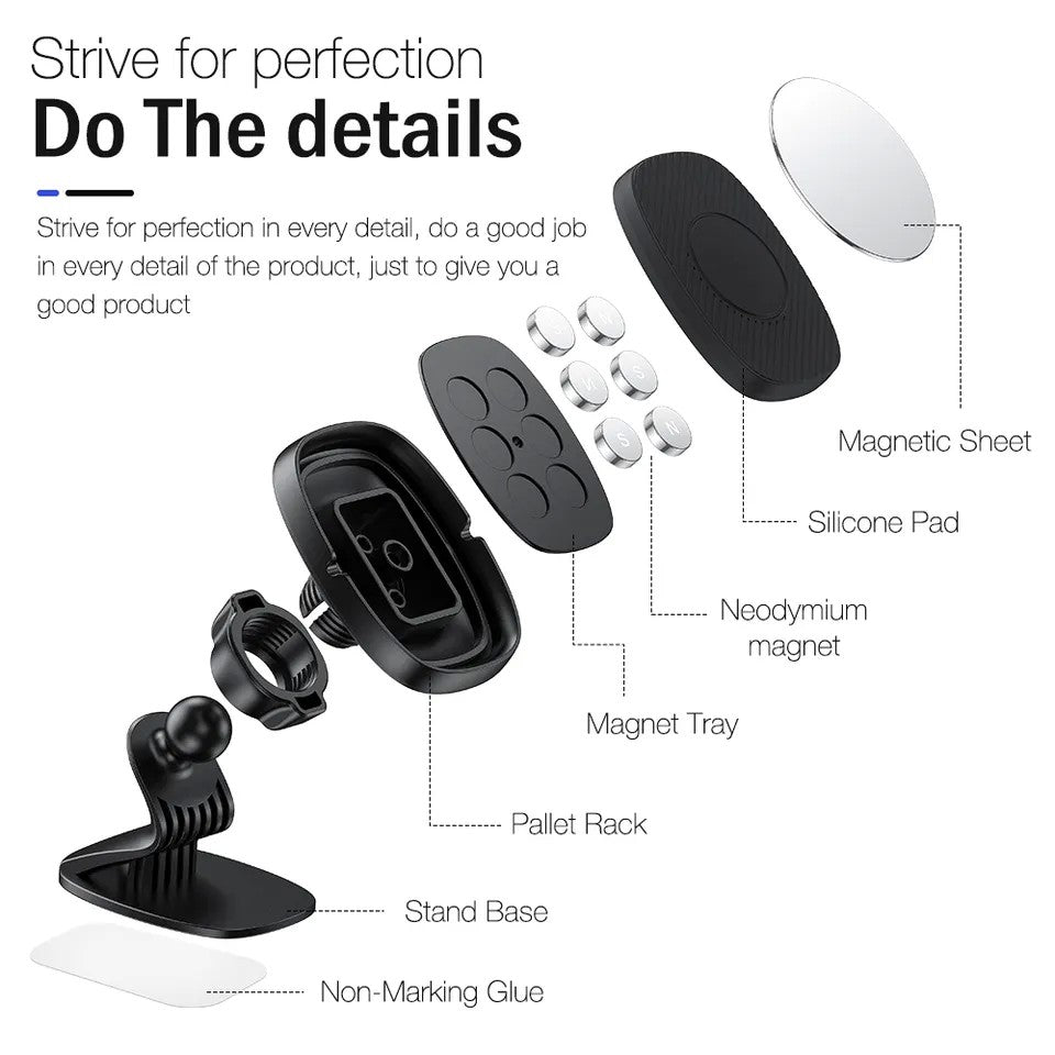 Suport Auto Magnetic 360 Grade Cu Adeziv, 53 Mm, Holder Js - 668, Compatibil Cu Dispozitive Intre 4" - 7", Ajustabil, 6 Magneti Neodymiumâ  Incorporati