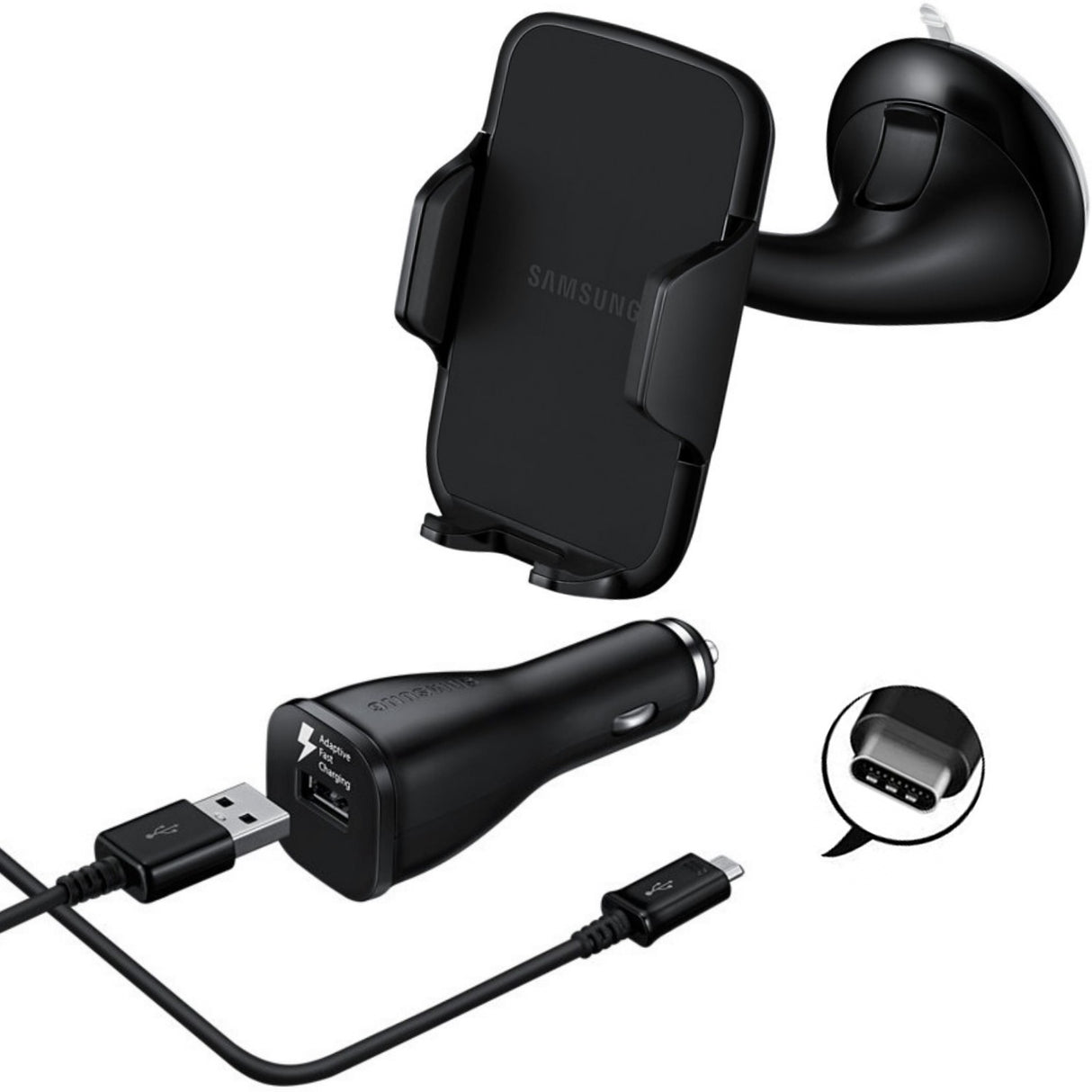 Suport Auto Parbriz Samsung Ee-V200 + Incarcator Auto Samsung Ep-Ln915Ub Cu Cablu Type C Detasabil Inclus