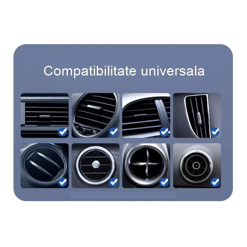 Suport Auto Telefon Flippy, Prindere Grila Ventilatie, Tija Fixare Reglabila, Rotativ 90 grade, Design Modern, Detalii Fine, Material Plastic si Silicon, 11 x  8.5 cm, Model 2, Negru - vivimall.ro