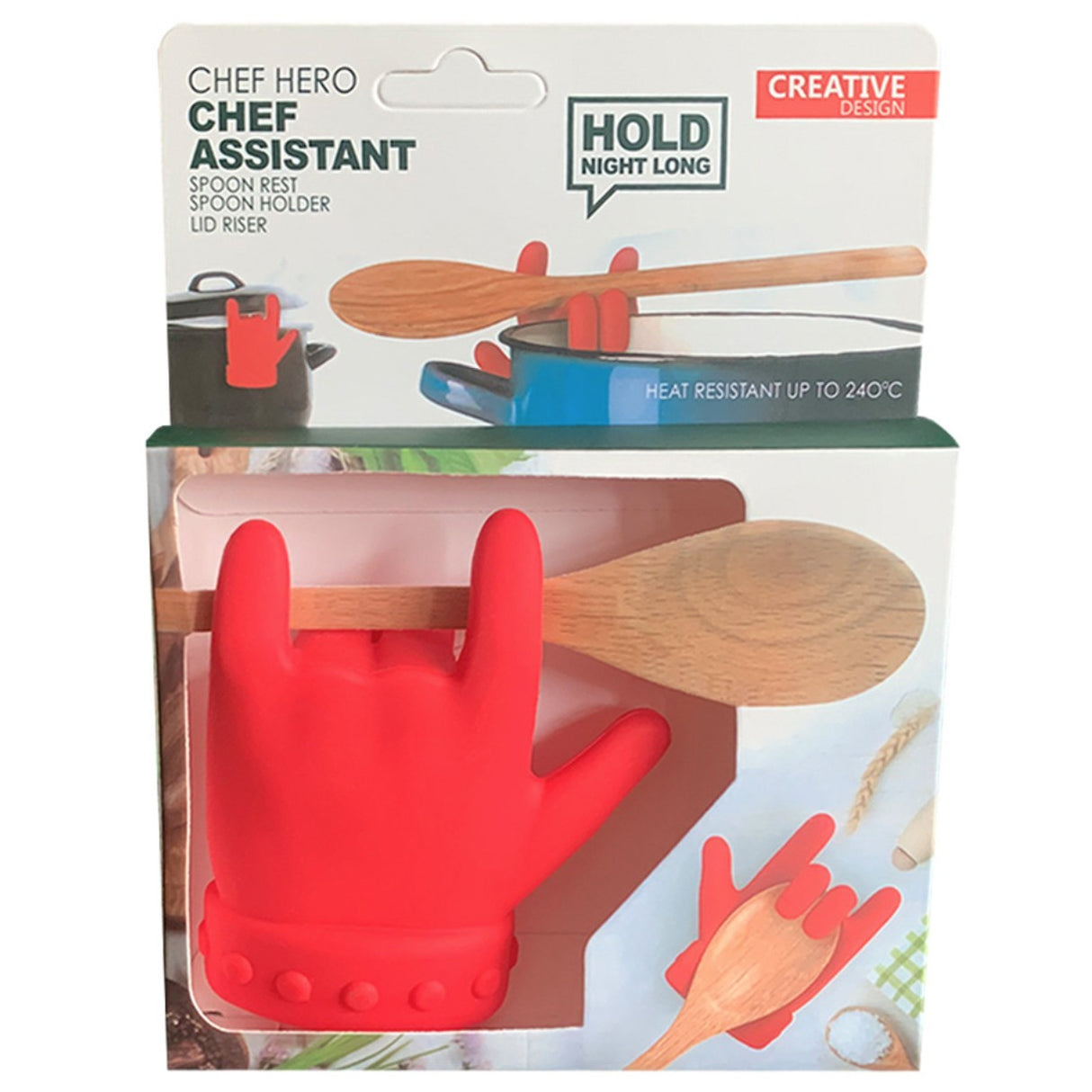 Suport Capac Anti- Varsare, Suport Lingura pentru Oala, Vivimall, Model in Forma de Deget, din Silicon, Rosu - vivimall.ro