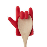Suport Capac Anti- Varsare, Suport Lingura pentru Oala, Vivimall, Model in Forma de Deget, din Silicon, Rosu - vivimall.ro