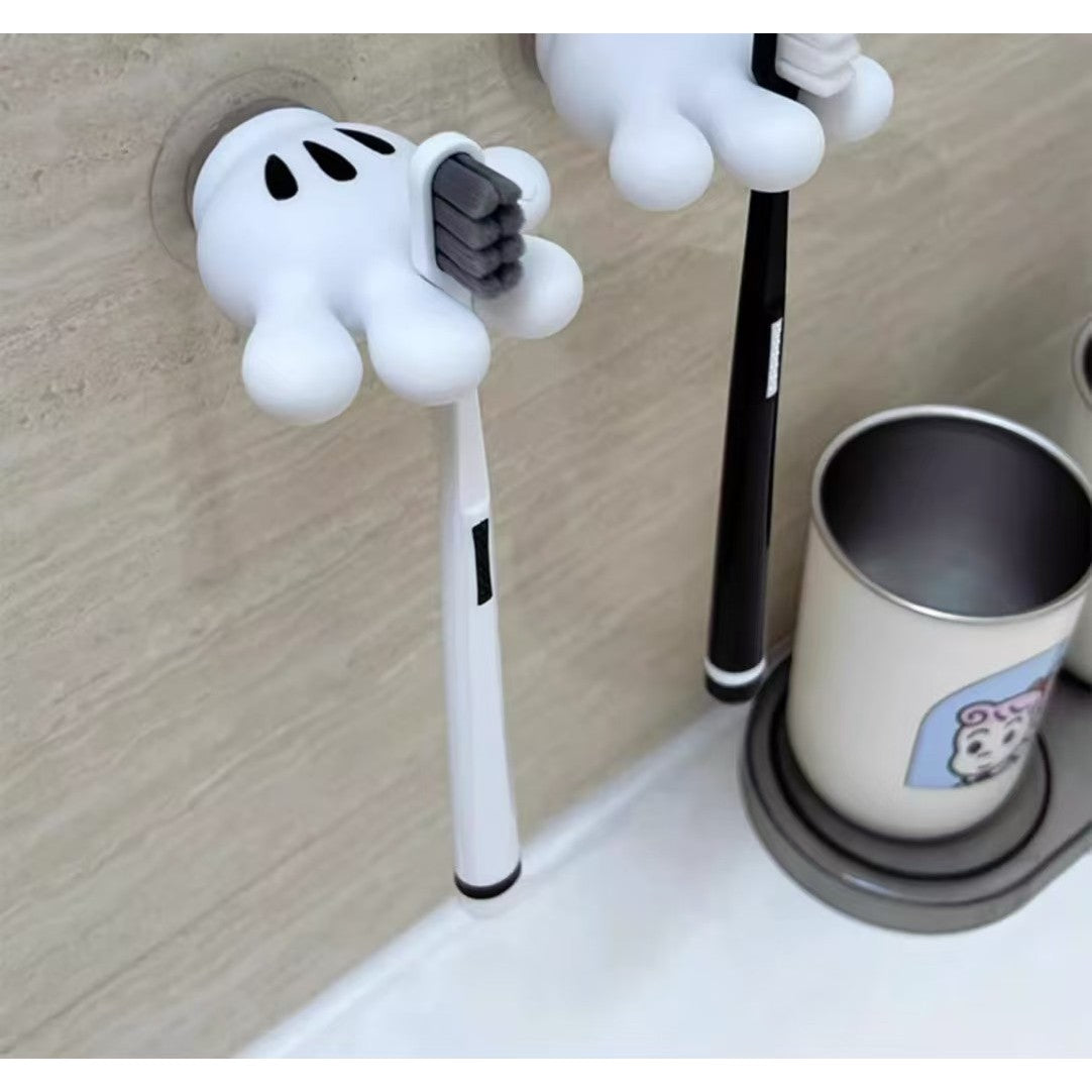 Suport de Baie, Vivimall, Multifunctional, pentru Periute/Cabluri, din PVC, cu Ventuza, Model Manusa Mickey Mouse, 7 x 6.5 cm, Alb - vivimall.ro