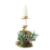 Suport Decorativ pentru Lumanare de Craciun, Flippy, Ornament pentru Lumanare, Model Ren Auriu cu Crengute de Brad, din Art Metal, pentru Masa, fara Lumanare 15 x 8 cm, Auriu - vivimall.ro