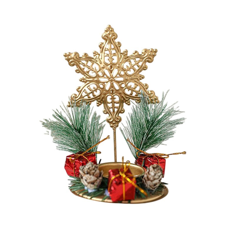 Suport Decorativ pentru Lumanare de Craciun, Flippy, Ornament pentru Lumanare pe Masa, Model Fulg de Nea si Crengute de Brad, din Art Metal, fara Lumanare 13 x 8.3 cm, Auriu - vivimall.ro