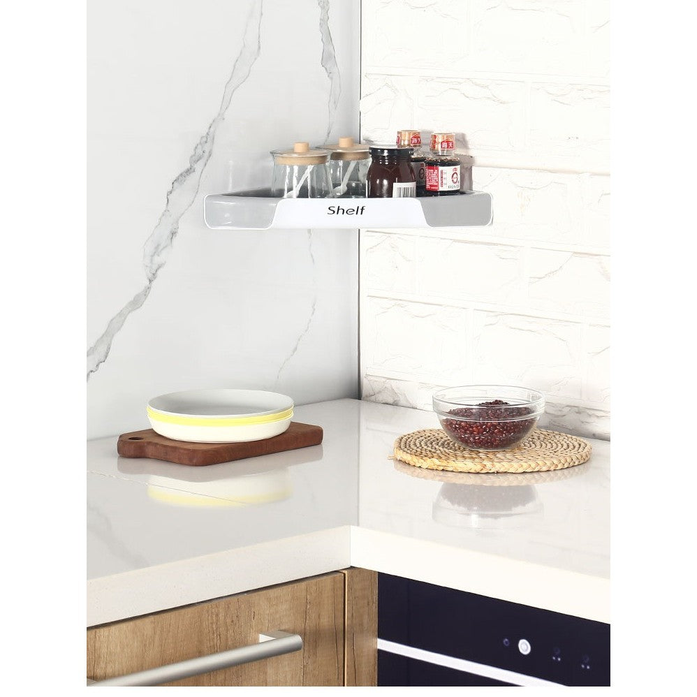 Suport Depozitare, Din Plastic, Montare Fara Perforatii, Pentru Baie/Bucatarie, 28 X 39 X 4.5 Cm, Gri - vivimall.ro