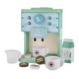 Aparat de Cafea pentru Copii, Flippy, Espressor de Cafea pentru Copii, Jucarie din Lemn, Set Barista din 10 Piese, 15 x 12.2 x 21.5 cm, Verde/Albastru - vivimall.ro