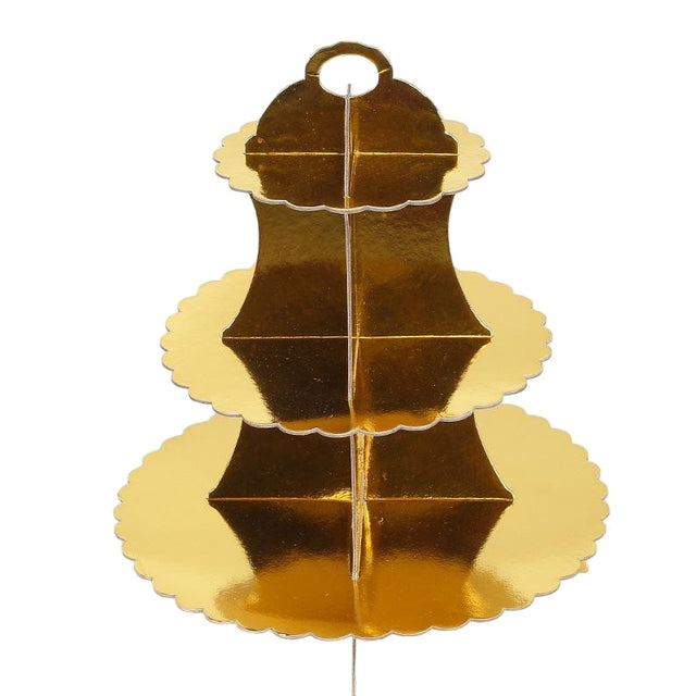 Suport Etajat pentru Prajituri, Flippy, cu Tematica Aniversare, 3 Nivele, Model 11, Auriu - vivimall.ro