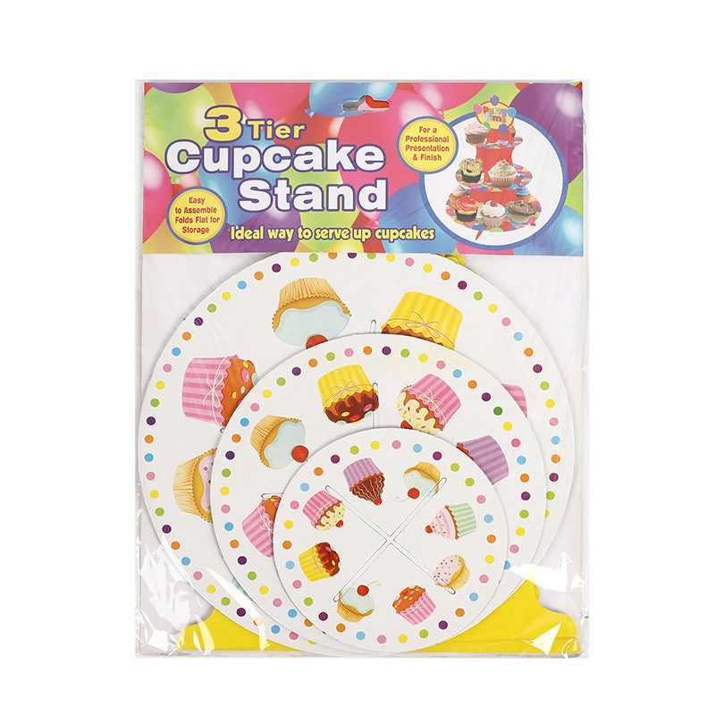 Suport Prajituri, Flippy, 3 Etaje, Design de Petrecere, pentru Prajituri, Candy Bar, din Carton, Galben/Multicolor - vivimall.ro